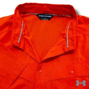 Under Armour HeatGear Mens Large Orange Short Sleeve Button Down Fishing Shirt